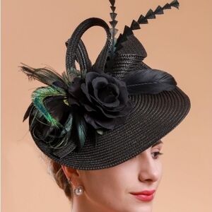 Elegant Black Fascinator Hat with Feather Accents